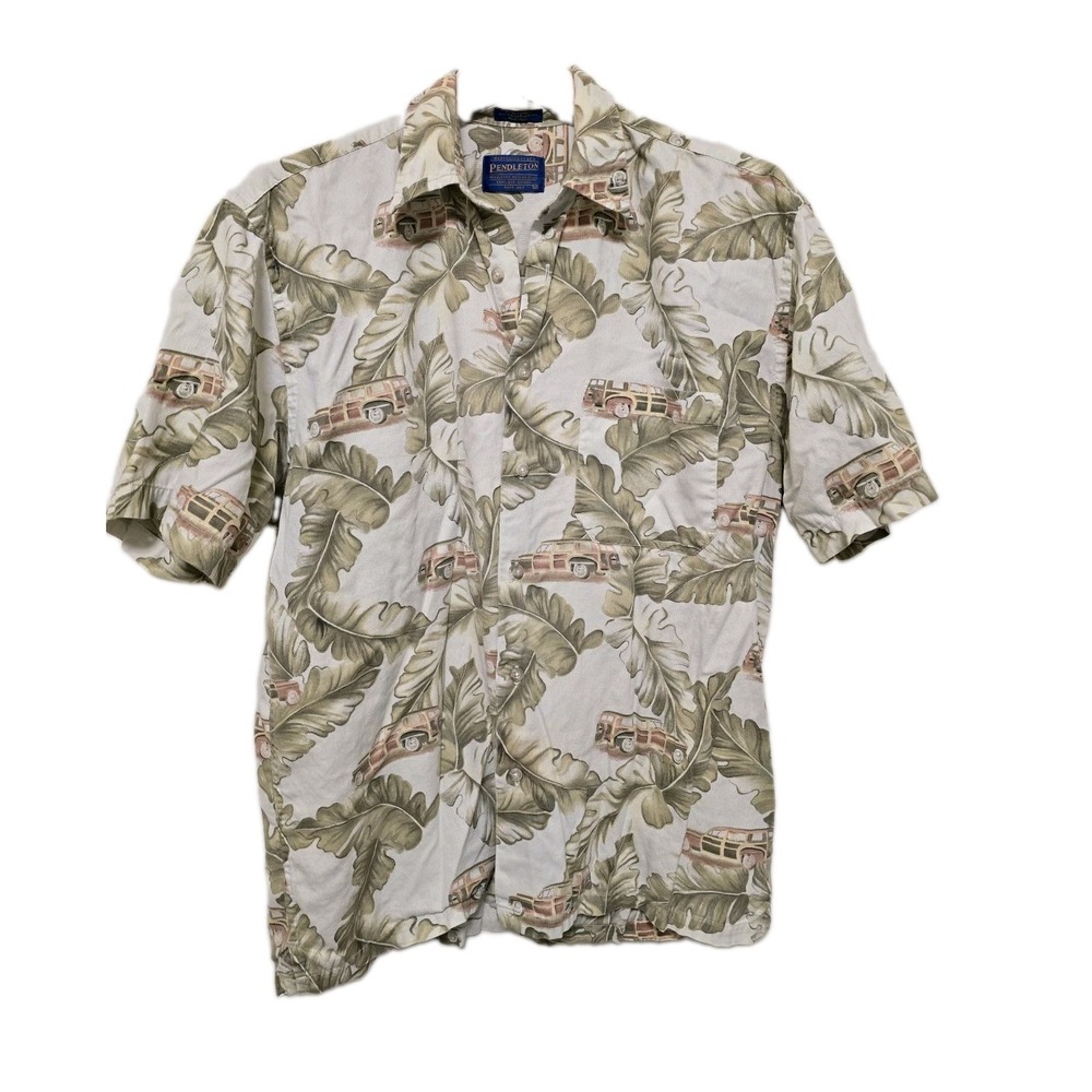 Pendleton Hawaiian Camp Shirt Woodie Wagon Banana Leaf Cotton Mens Size Medium - Picture 6 of 6